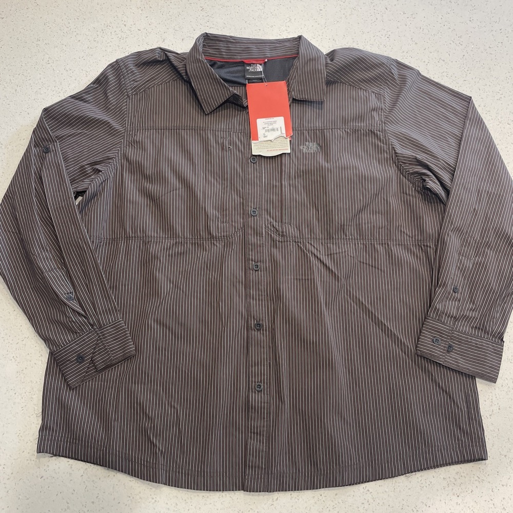 NWT The North Face Long Sleeve Boulder Gorge Vaporwick Gray Stripe Men's XXL - Picture 1 of 7